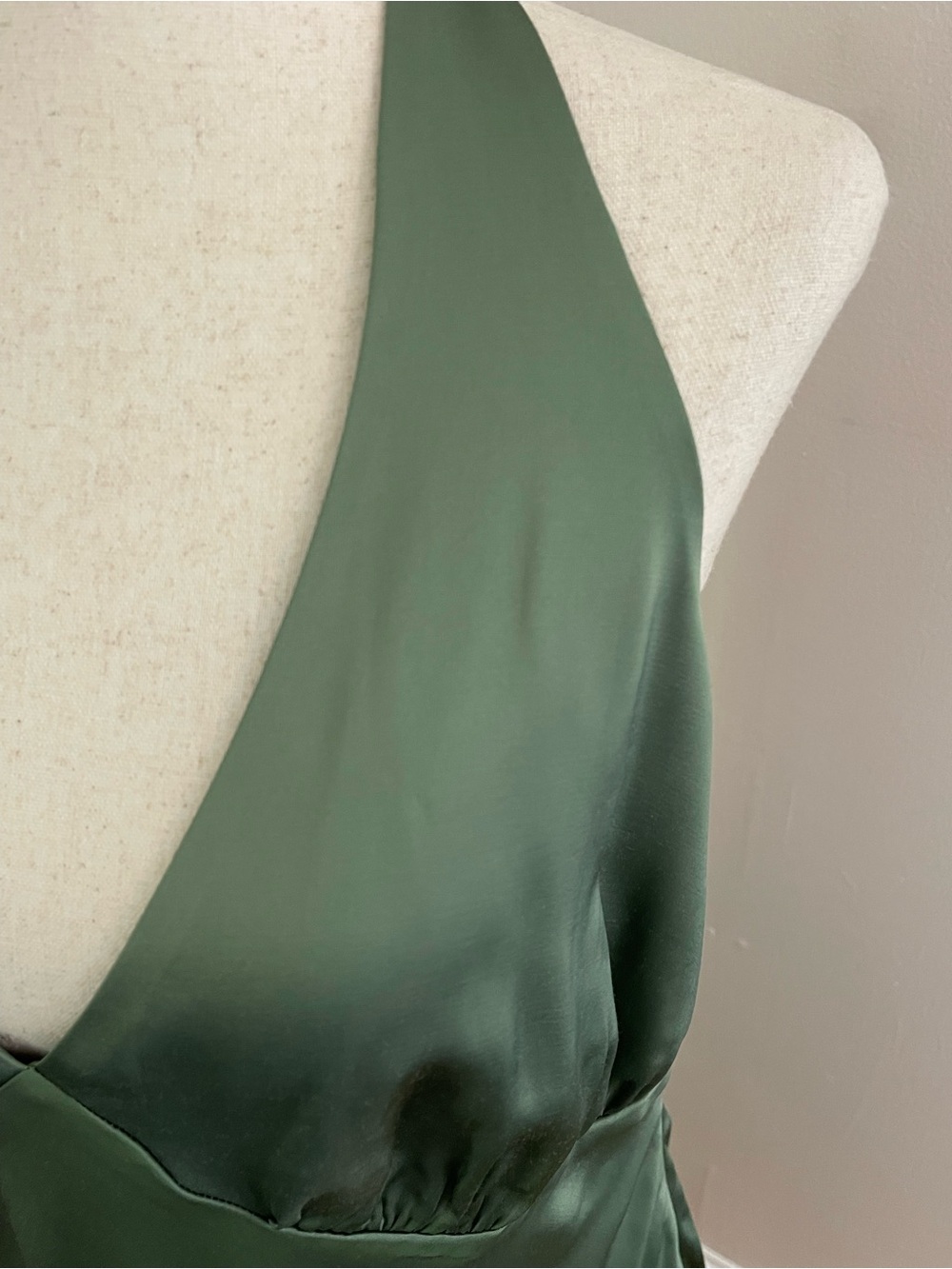Abercrombie & Fitch Olive Green Satin Halter Backless Maxi Dress - Picture 3 of 9